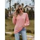 thumbnail image 3 of Camiseta de mujer shaofei de manga larga con escote en V y mangas abullonadas de malla rosa, 3 of 5