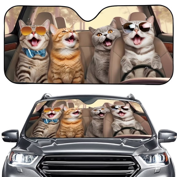 chaqlin Funny Cat Windshield Sun Shade Auto Car Sun Shield,Foldable Universal Windshield Sunshade for Most Cars SUVs