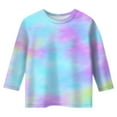 thumbnail image 3 of FAOWME Girls Tie Dye Printed Fashionable Versatile Round Neck 3/4 Quarter Sleeve Casual T-Shirt Tops Sky Blue 3-4 Years, 3 of 4