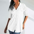 thumbnail image 3 of Scyoekwg Short Sleeve Shirts for Womens Plus Size Button Shirts Lace V Neck Single Breasted Solid Color Blouses Loose Casual Tops Tee (#A=White,XXXL), 3 of 6