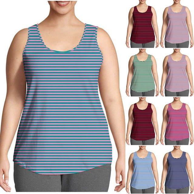 HVOBTTY Débardeur d'Été Confortable pour Femmes, Grande Taille, Mode Douce, Imprimé, Sans Manches, Col Rond, Ample, Léger, Polyvalent, Quotidien, Violet, TG