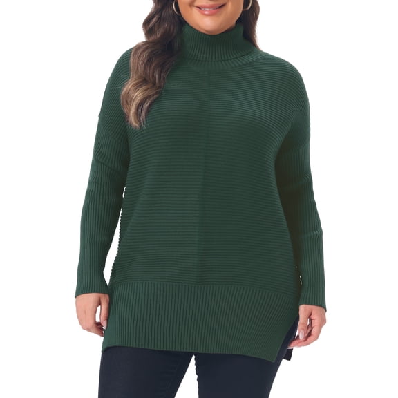 Agnes Orinda Women's Plus Size Turtleneck Sweater Slim Fit Long Sleeve Loose Knit Comfy Fall Winter Sweater 1X Dark Green
