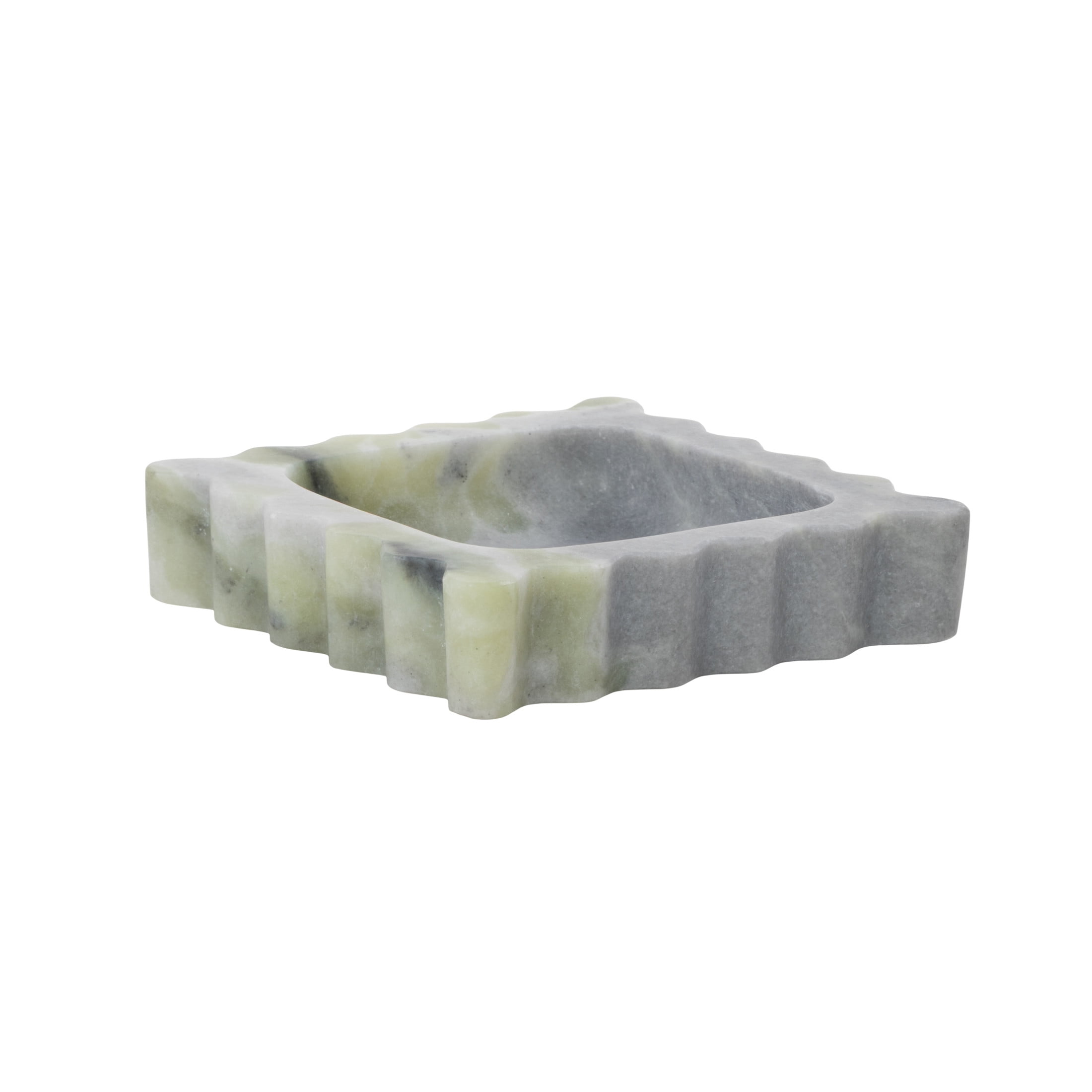 DecMode 6" x 6" Green Marble  Tray with Gray Swirl Pattern and Wavy Edges, 1-Piece