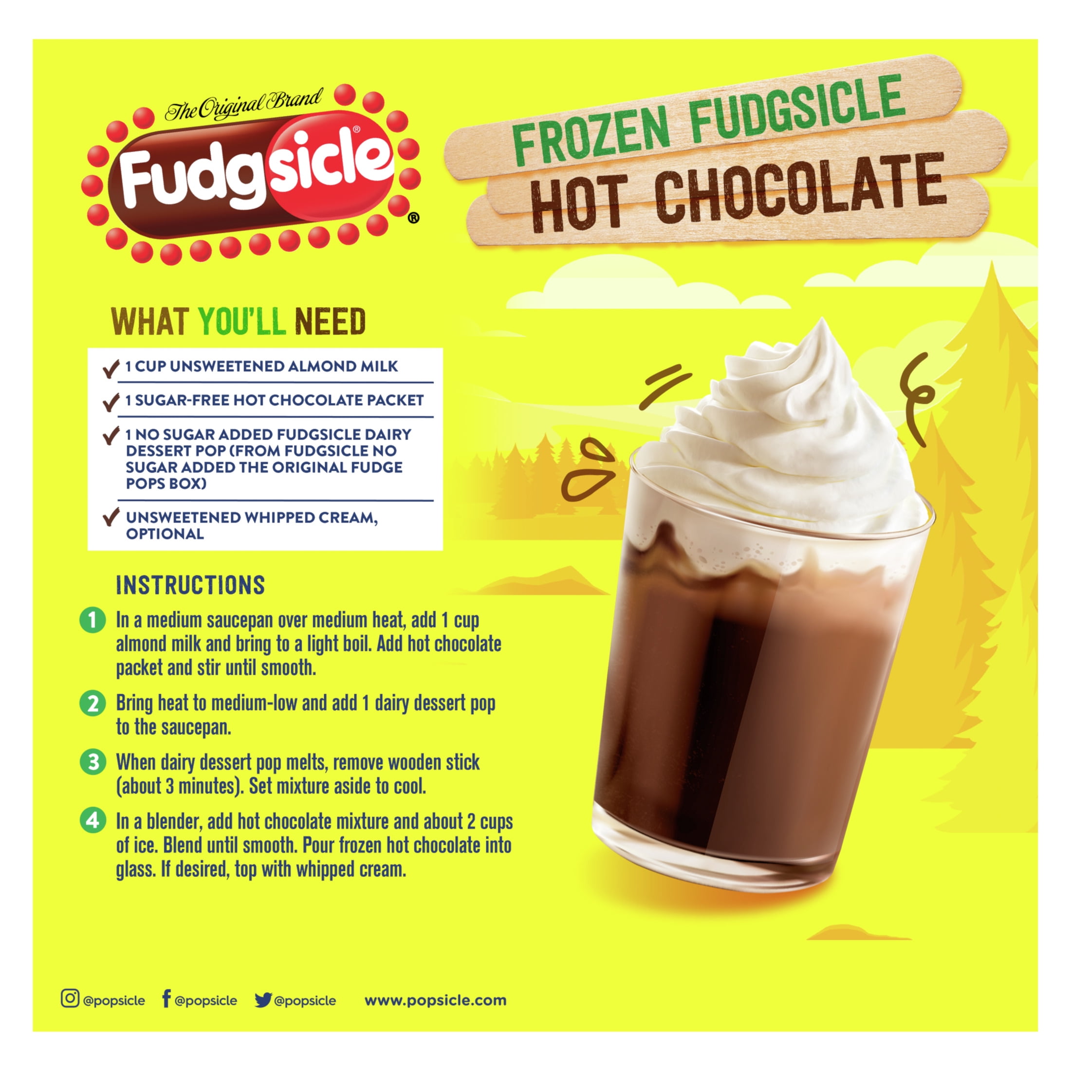 Popsicle Fudgsicle Original No Sugar Added Fudge Pops, 18 Count