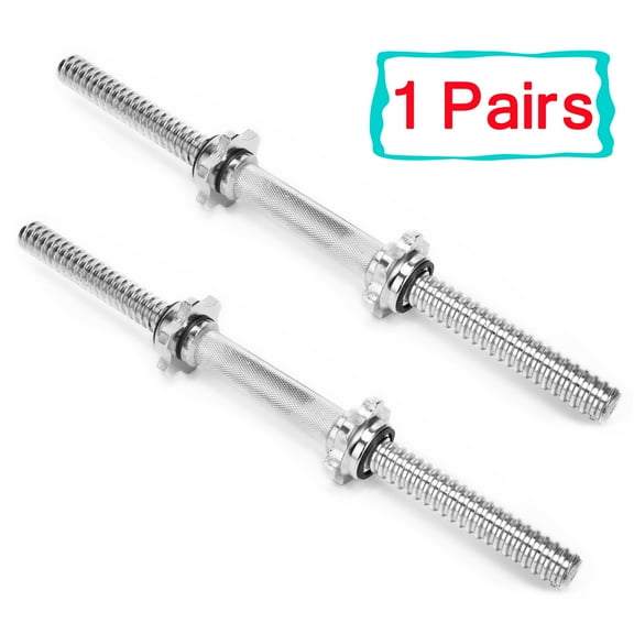 SAYFUT 1 Pairs 17.77in/ 45cm Adjustable Chrome Threaded Dumbbell Handles for Standard Weight Plates with 1'' Diameter Center, Hex nut