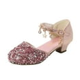 thumbnail image 2 of LOVZFMLL Little Kids Girls Dress Glitter Sequins Princess Low Heels Princess Dress Shoes Party Dance Shoes Rhinestone Sandals Pink 4-4.5 Years, 2 of 5