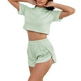 thumbnail image 2 of MGDXOX Split Short Breathable Home Wear Pajama Set Women's Striped Tee Shirts and Shorts Pajamas Set Two Piece Pajamas Sets Green S, 2 of 3