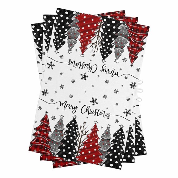 Red Black Christmas Tree Kitchen Towels Set of 3, Water Absorbent Dish Towel, Xmas Tree Snowflake Decorative Hand Towels - Quick Drying Cloth for Cooking Baking, 18x28 Inch