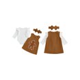 thumbnail image 2 of RUINIXCW Newborn Baby Girl Christmas Gingerbread Outfit Infant Baby Girls Fall Winter Clothes Ribbed Long Sleeve Romper and Dress Overalls Headband Set, 2 of 8