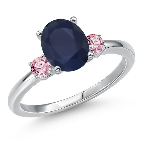 Gem Stone King 14K White Gold Blue Sapphire and Pink Lab Grown Diamond Engagement Ring for Women | 2.46 Cttw | Oval 9X7MM | Gemstone September Birthstone | Size 6