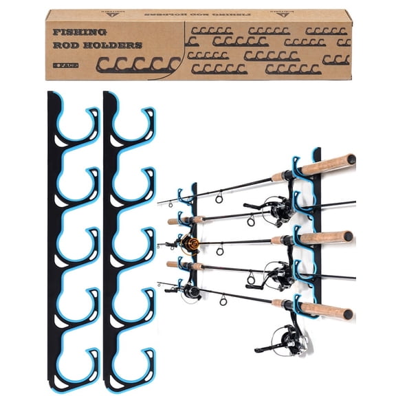 Ghosthorn Fishing Rod Holders for Garage, Up to 5 Rods Fishing Pole Rod Racks Wall or Ceiling Mounted Fishing Pole Rod Holders Garage Organizer Fishing Gear Equipment for Men Women