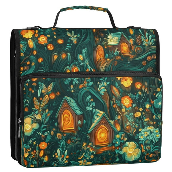 Enchanted Forest Stripes Lines Zipper Binder Bag 3 Ring Binder Bag,Large Capacity Durable Binder Organizer Bag