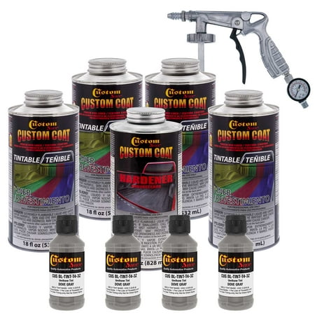 Bed Liner CUSTOM COAT DOVE GRAY 0.875 Gallon Urethane Spray-On Truck Kit w/ Spray (Best Spray Gun For Single Stage Urethane)