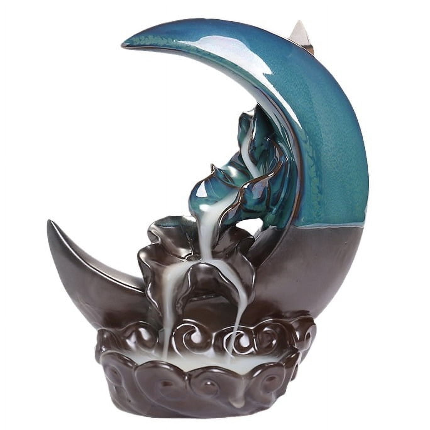 Handcrafted Backflow Incense Burner Smoke Waterfall Ceramic Moon-Shaped Incense Holder Creative Reflux Aroma Incense Holder Home Decor