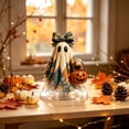 thumbnail image 3 of JVBTVB Acrylic Ghost Ornament Halloween Tabletop Decor Cute Blue Floral Ghost Figurine with Pumpkin Bucket for Mantel Shelf Fall Home Party Display, 3 of 6