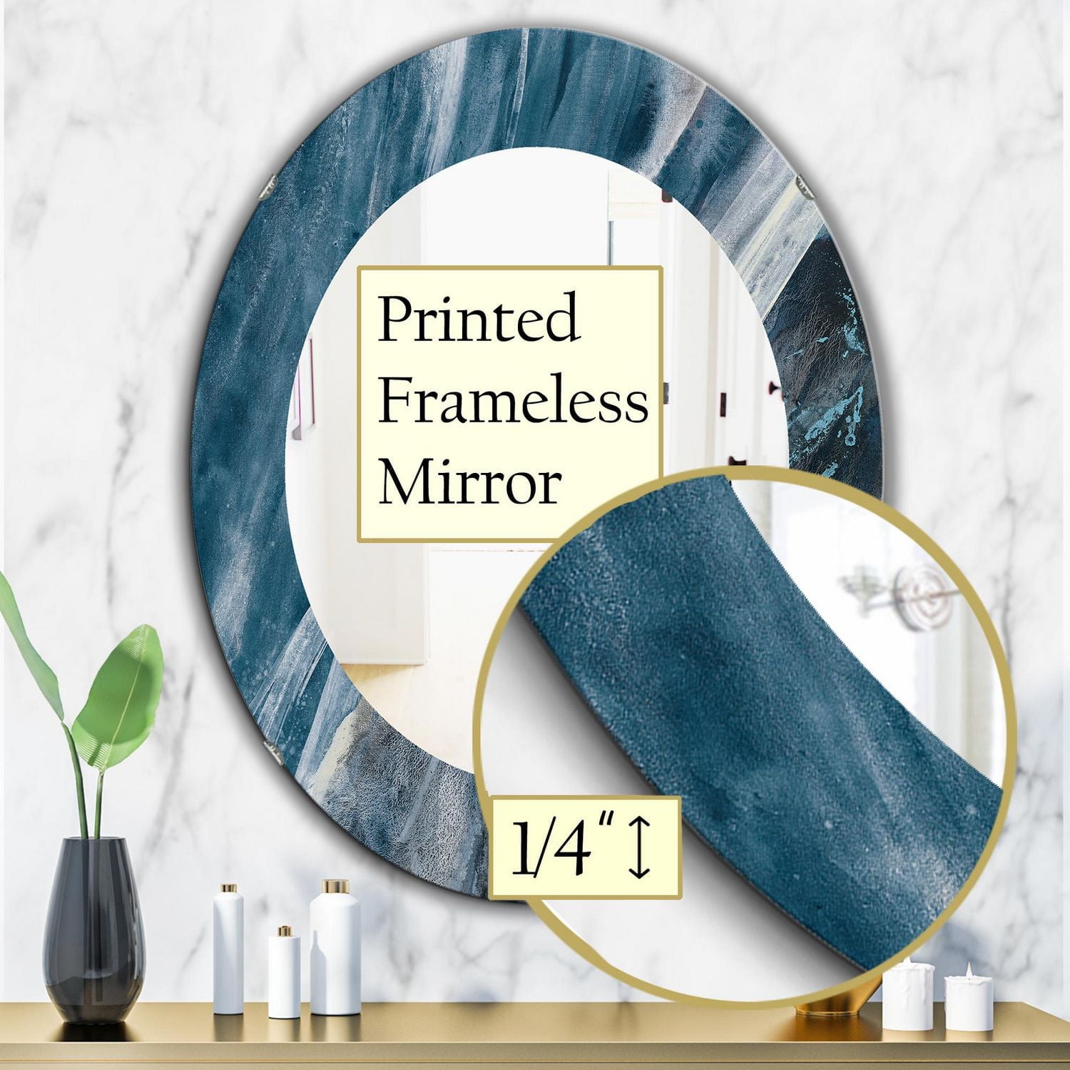 Designart 'Splash Blue Indigo' Miroir Moderne - Miroir Mural Ovale ou Rond - 24x36