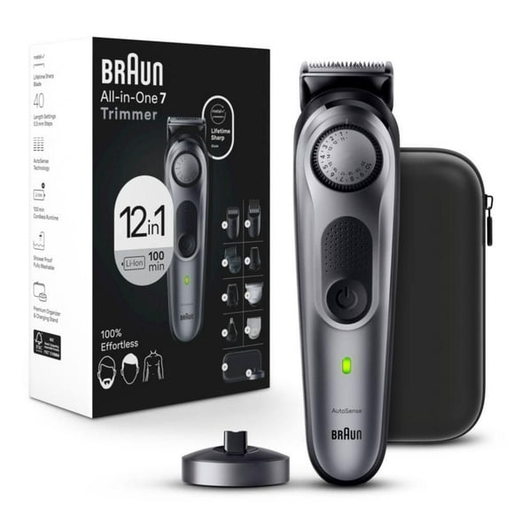 Trousse tout-en-un Braun Series 7 7440, tondeuse 12 en 1 pour hommes, barbe, corps, cheveux et plus, 40 réglages, pile rechargeable de 100min, étanche