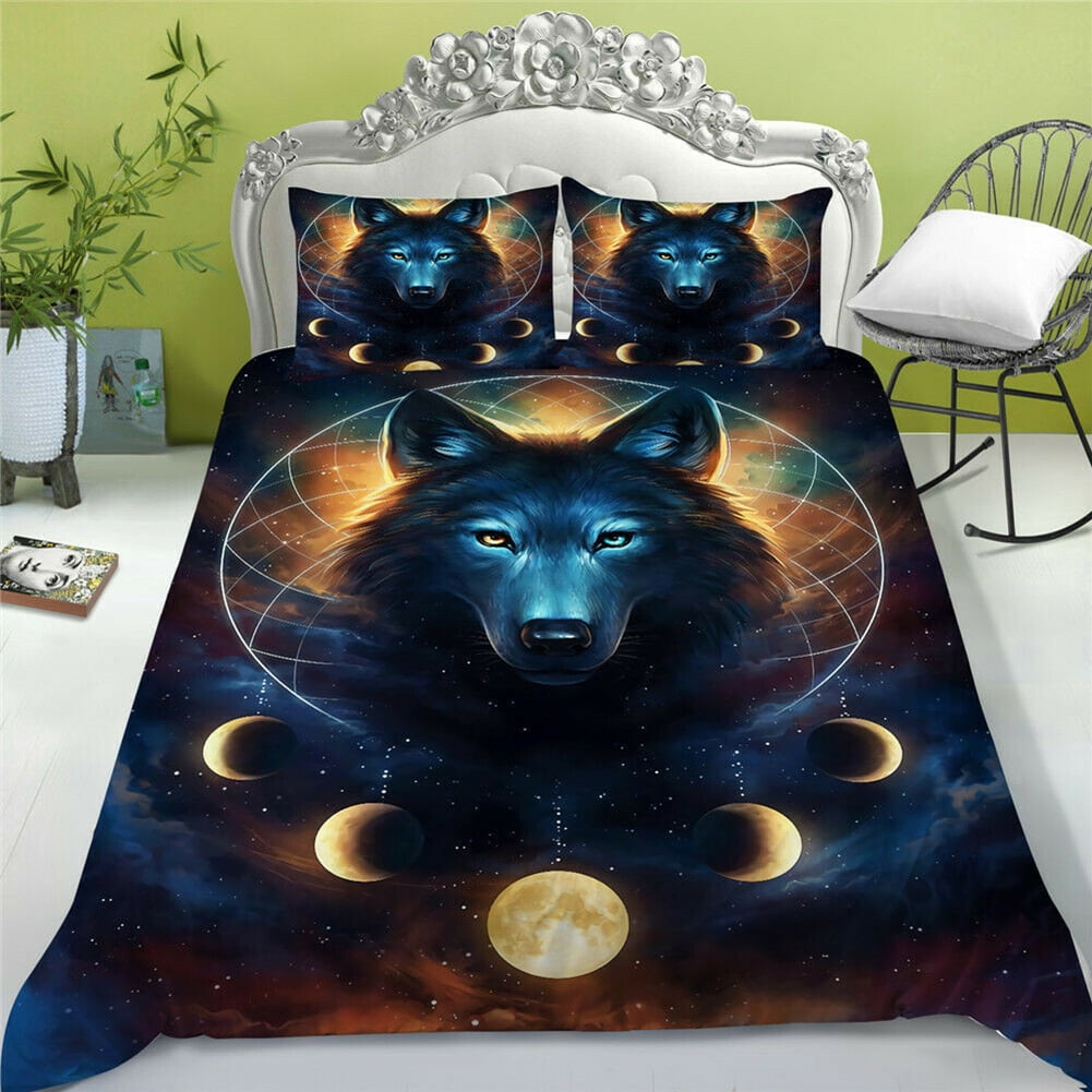 Kepooman 100% Brushed Microfiber Duvet Cover Set, 3 Pieces Super Soft Sunwolf Printed Bedding Set, Full Size Kepooman 100% Brushed Microfiber Duvet Cover Set, 3 Pieces Super Soft Sunwolf Printed Bedding Set, Full Size