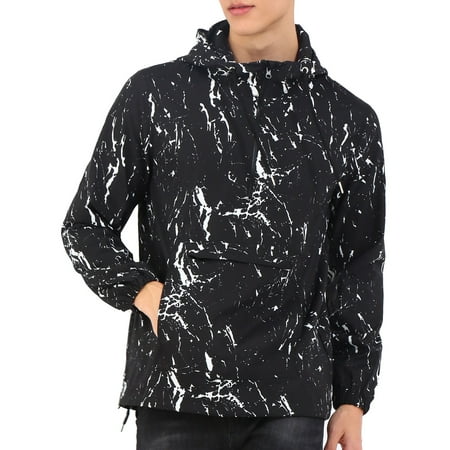 Men's Printed Splatter Pattern Windbreaker Pullover Half Zip Hooded
