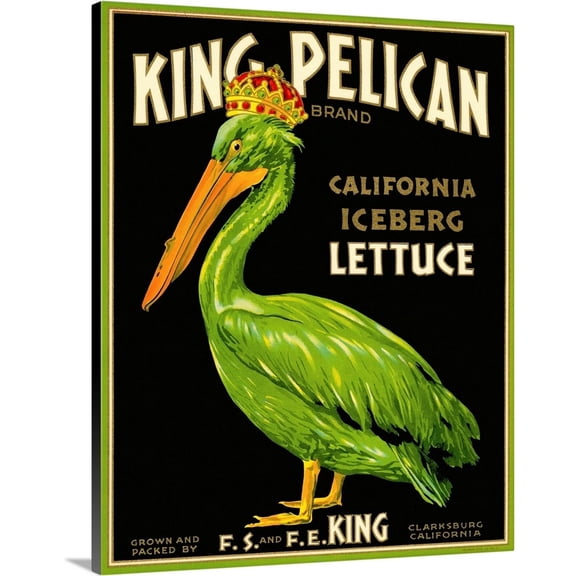 Great Big Canvas "King Pelican Brand Lettuce" by Print Collection White Red Wrapped Canvas Print Wall Artwork