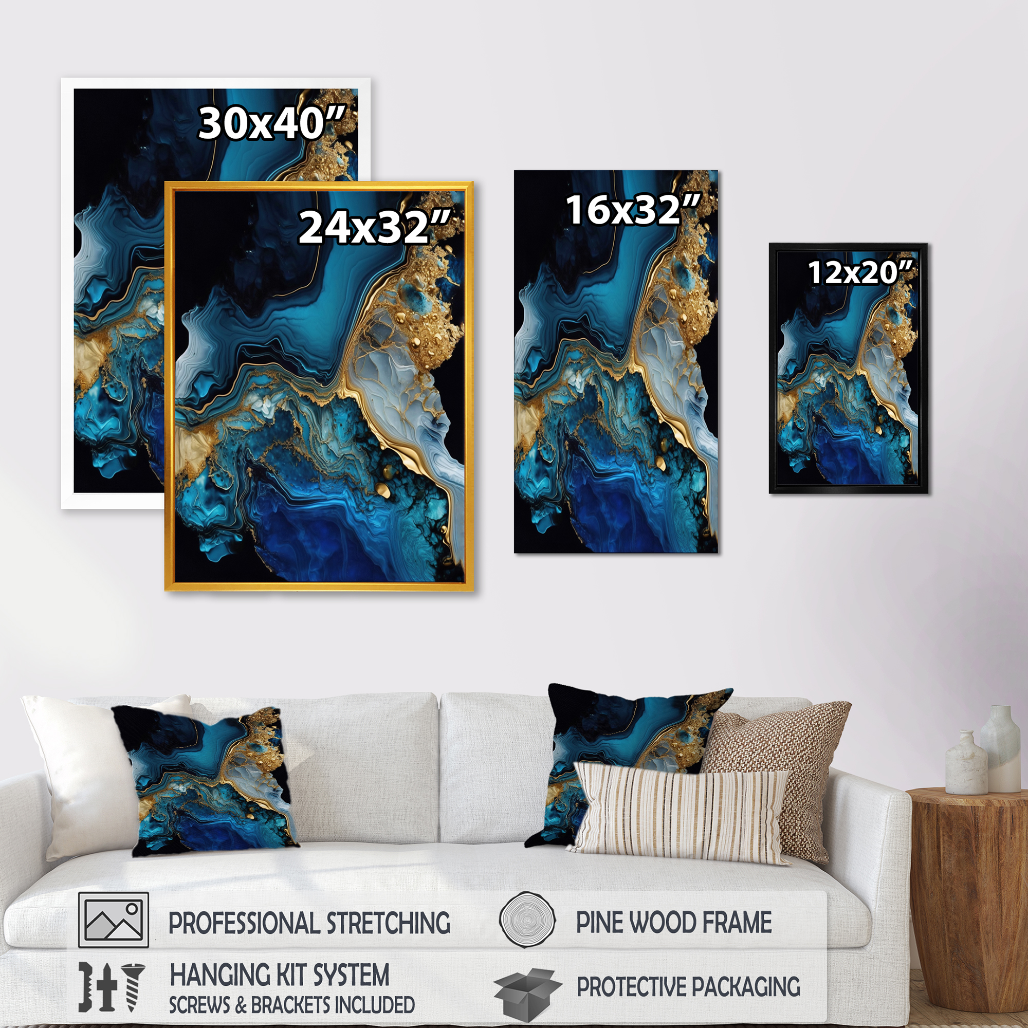 Designart Abstract Geode Gold And Blue Marble IV Canvas Wall Art