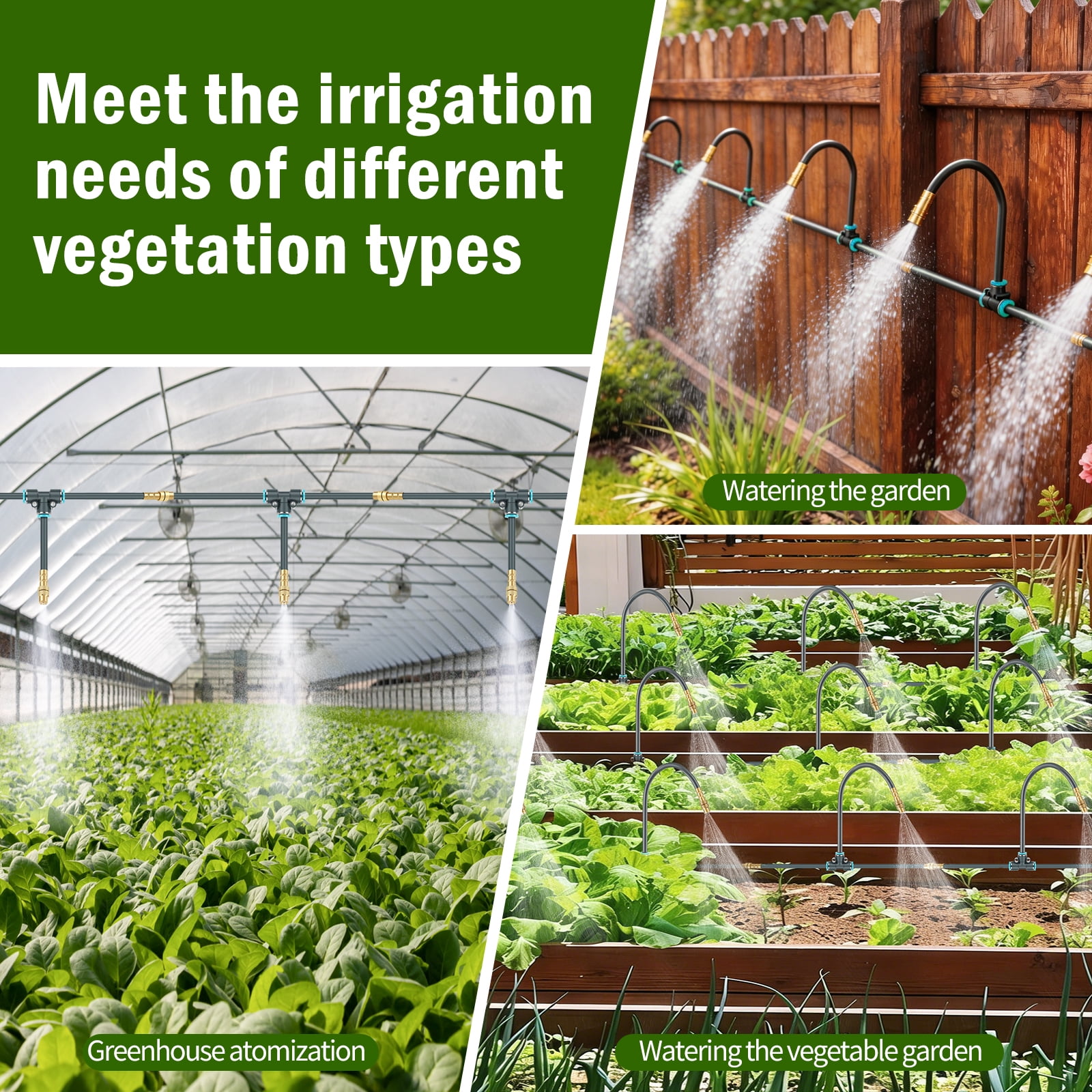 100Ft 1/4inch Drip Irrigation Kit Drip Irrigation System Garden Irrigation Kit with 360° Adjustable Copper Nozzles for Outdoor Greenhouse Lawn