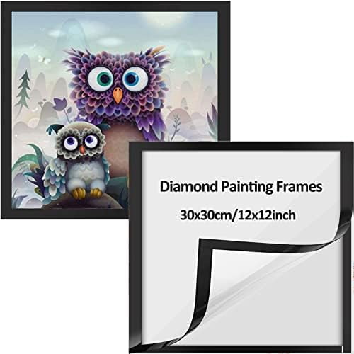 2 Pack Diamond Art Frames, Frames for Diamond Art Pictures 30x30cm Canvas Size (Inner Size 24.5x24.5cm), Magnetic Frames Self-Adhesive Diamond Art Frames for Wall Window Door, Black