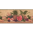 thumbnail image 2 of Concord Wallcoverings Wallpaper Border Fruits Pattern Grape Watermelons Pineapple Plums Tangerine Flowers for Kitchen, Brown Beige Green Red Purple , 10.25 Inches by 15 Feet AW0567B, 2 of 4