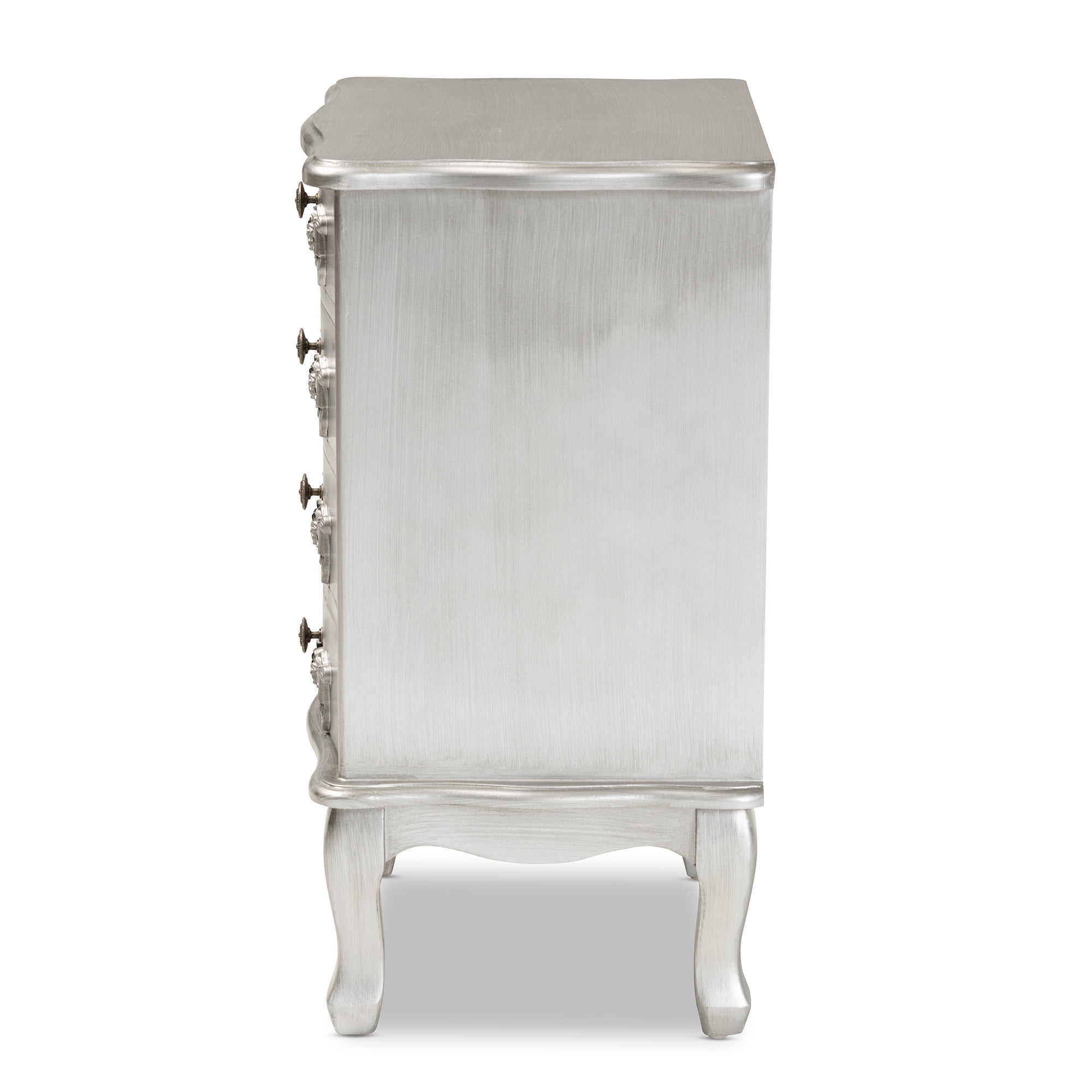 Baxton Studio Callen Classic and Traditional Brushed Silver Finished Wood 4-Drawer End Table