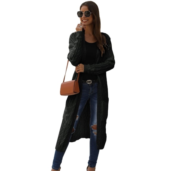 Cardigans Sweaters for Women Long Sleeves Open Front Soft Loose Solid Color Casual Knitted with Pockets,Dark Gray,Small