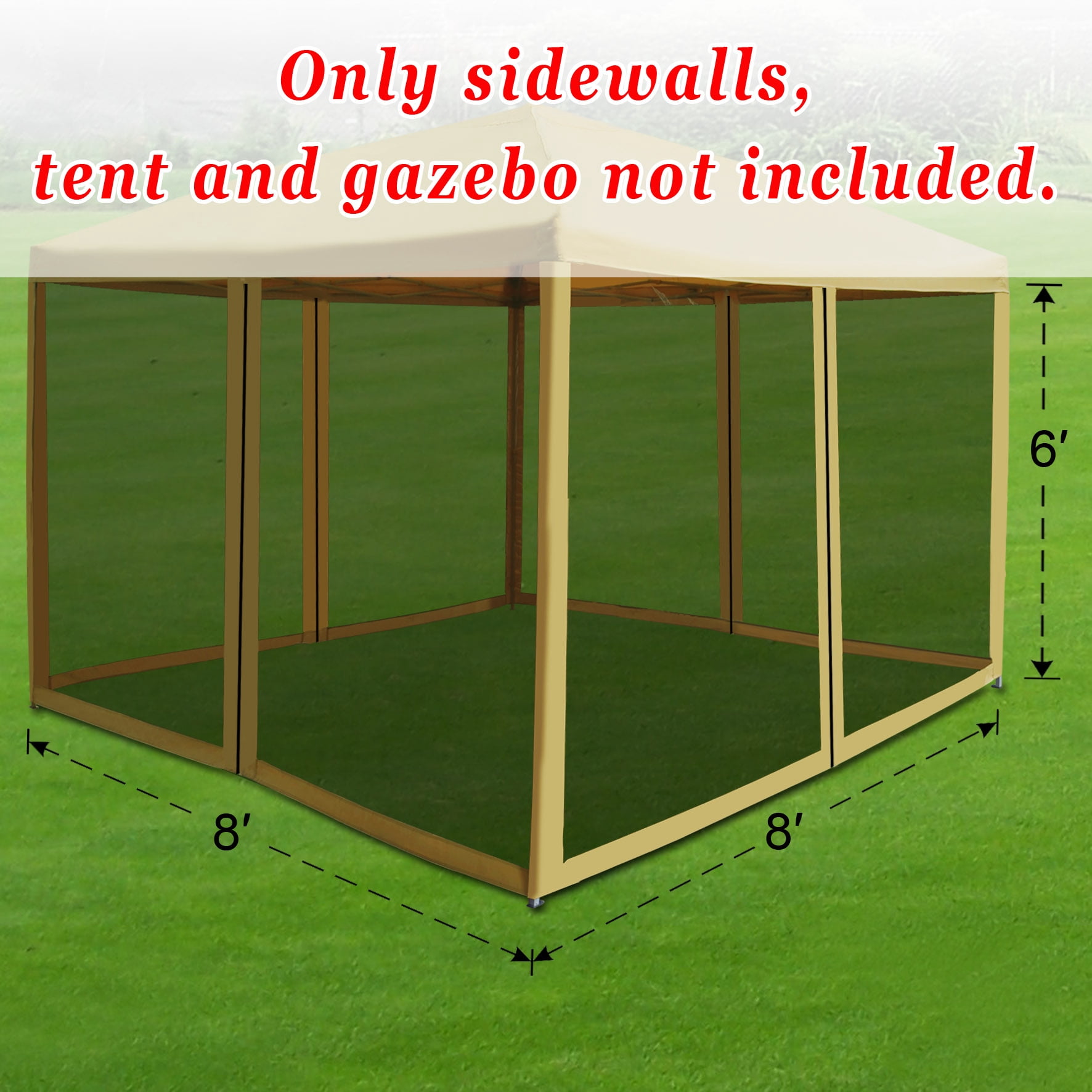 Sunny Replacement Mosquito Netting for 8' x 8' Gazebo, Zippered Mesh Sidewalls Only, Pack of 4