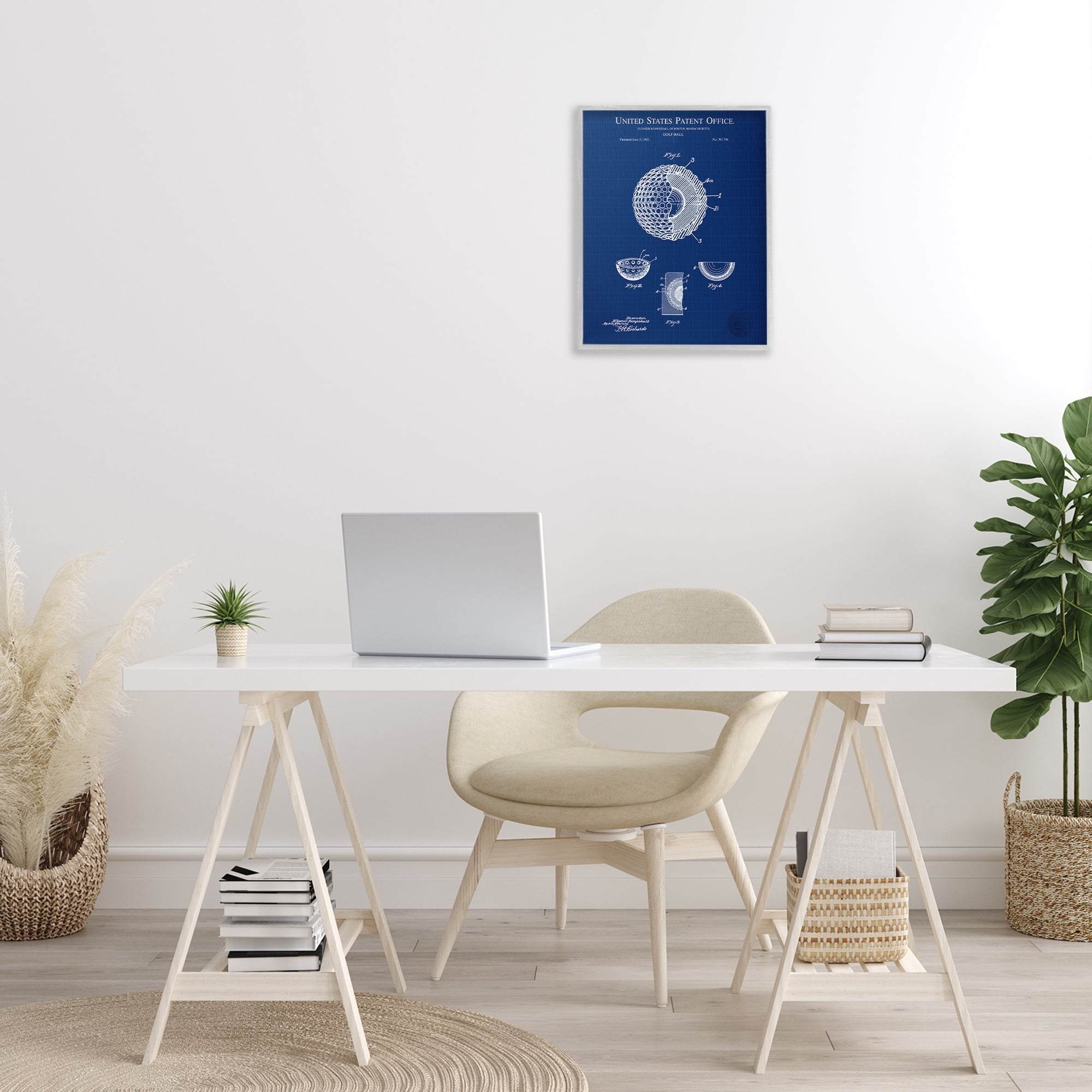 Stupell Industries Golf Ball Blueprint Sports Painting Gray Framed Art Print Wall Art, 16 x 20