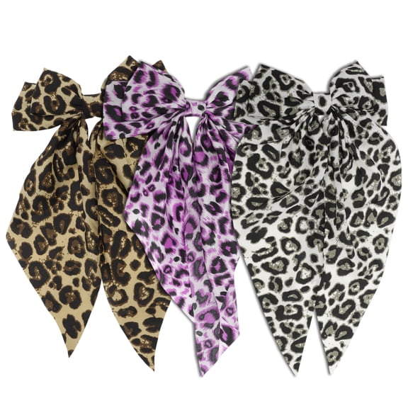 Unique Bargains Fashion Bow Ribbon Hair Clips 3 Pcs Leopard Print