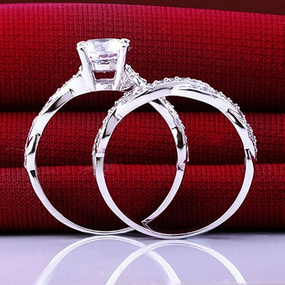 NAIERHG Rhinestone Cross Design Silver-Plated Ring Set US 9