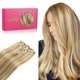 thumbnail image 1 of WENNALIFE Extensiones de cabello humano con clip, 18 pulgadas, 4.23 oz, 7 unidades, rubio claro, resaltado, rubio dorado, extensiones de cabello Remy, cabello humano real, doble trama, 1 of 5