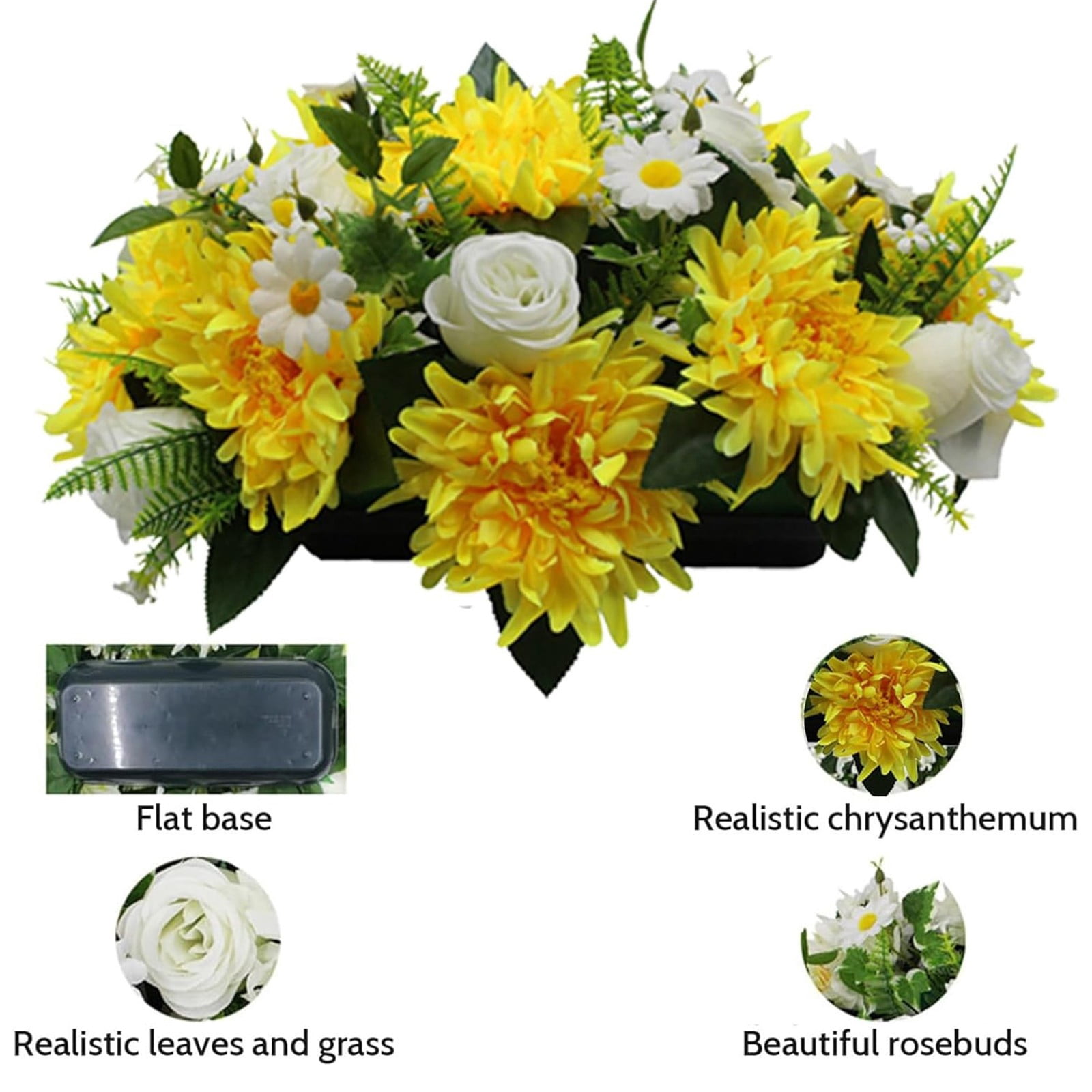 Memorial Artificial Flower for Gravesite, Chrysanthemum & Wildflower Cemetery Bouquet, Rainproof UV Resistant Outdoor Tribute, Cemetery & Gravesite Decor, Sympathy & Funeral Flowers (Champagne)