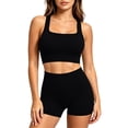 thumbnail image 4 of Women 2Piece Activewear Workout Yoga Set Long Sleeve Crop Top And High Waist Leggings Gym Outfit Yoga Shorts Sets Black ,S, 4 of 8
