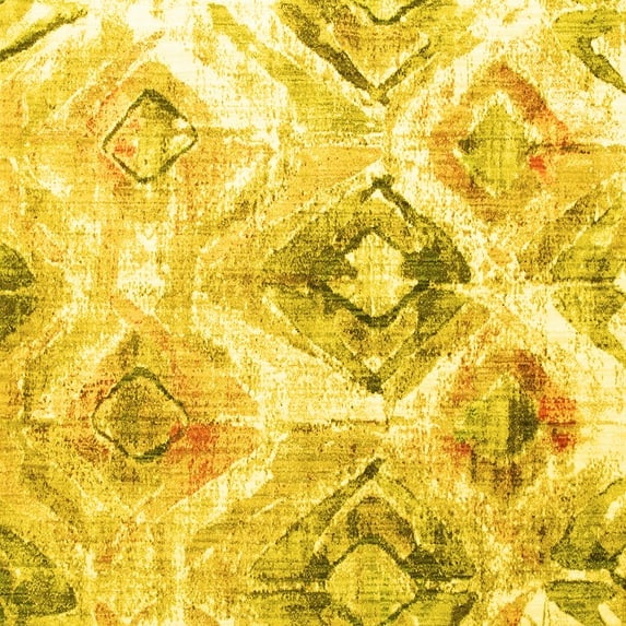 Ahgly Company Machine Washable Indoor Square Abstract Yellow Contemporary Area Rugs, 7' Square