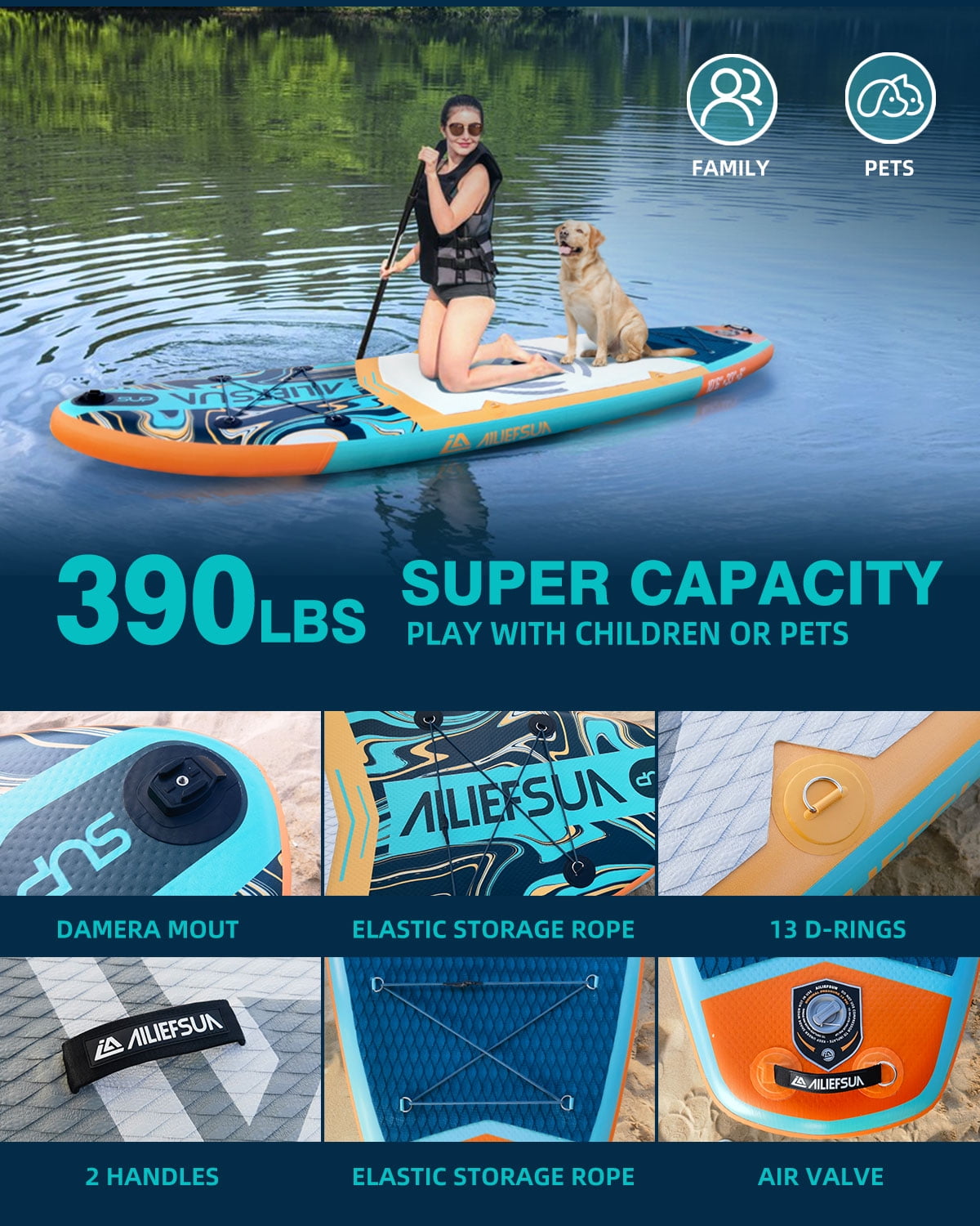 AILIEFSUN Emerald Wave 10'6”*33”*6“Ailiefsun Stand Up Paddle Board Inflatable Stable Sup Board with Fishing Paddleboards Accessories for Adults Youth Wide Non-Slip Deck Surfboard