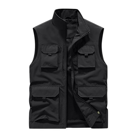 SSAAVKUY Men s Multi-Pocket Quick-Drying Vest Summer Outdoor Sports Travel Fishing Hiking Vest Lightweight Breathable Waistcoat Plus Size Black 8