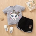 thumbnail image 4 of Laipiong Girls Two Piece Outfits Cute Big Eyed Cat Print Summer Casual Top And Shorts For Toddlers And Kids Grey 2-3, 4 of 9