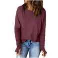 thumbnail image 2 of Frostluinai Women's Long Sleeve T Shirts with Thumb Holes Round Neck Casual Dressy Tops Solid Color Loose Fit Shirts Comzy Spring Blouses, 2 of 9