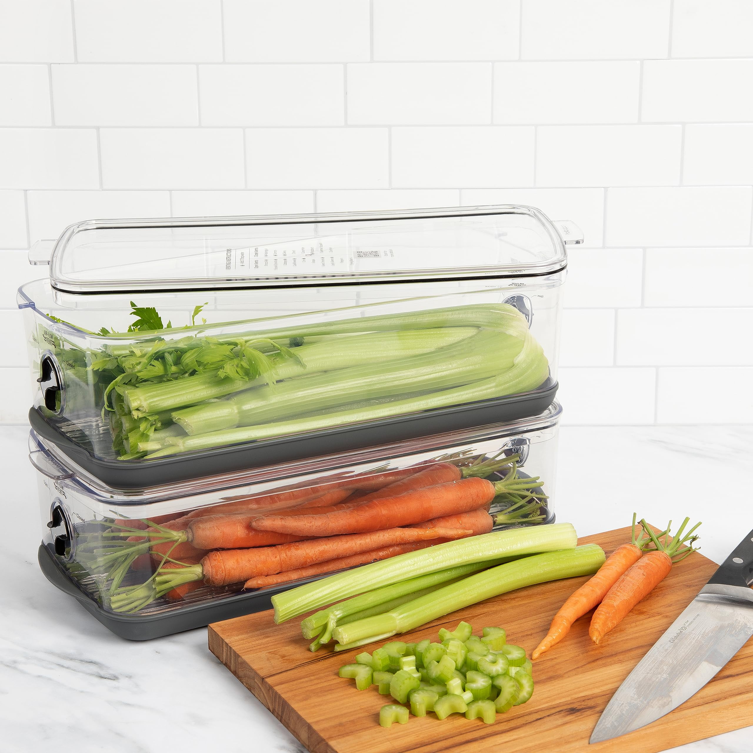 ProKeeper+ by Progressive Stackable Produce ProKeeper Storage Container with Stay-Fresh Vent System (PKS-917 (5.7qt Long Produce))