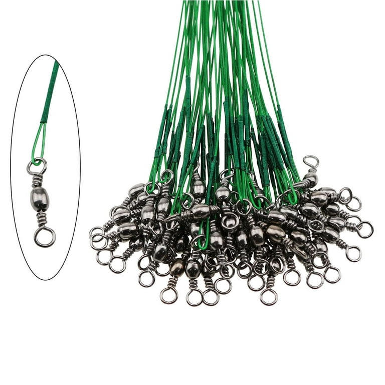 E-outstanding 50PCS Fishing Wire Lead Nylon Coated Fishing Wire Green with  Swivel Rings Fishing Gear Accessories, 6 Inch 15cm Green