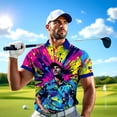 thumbnail image 3 of HOMYGIFTS Men’s Pop Art Neon Grunge Golf Polo – Graffiti Spray & Metallic Sunburst, 3 of 8