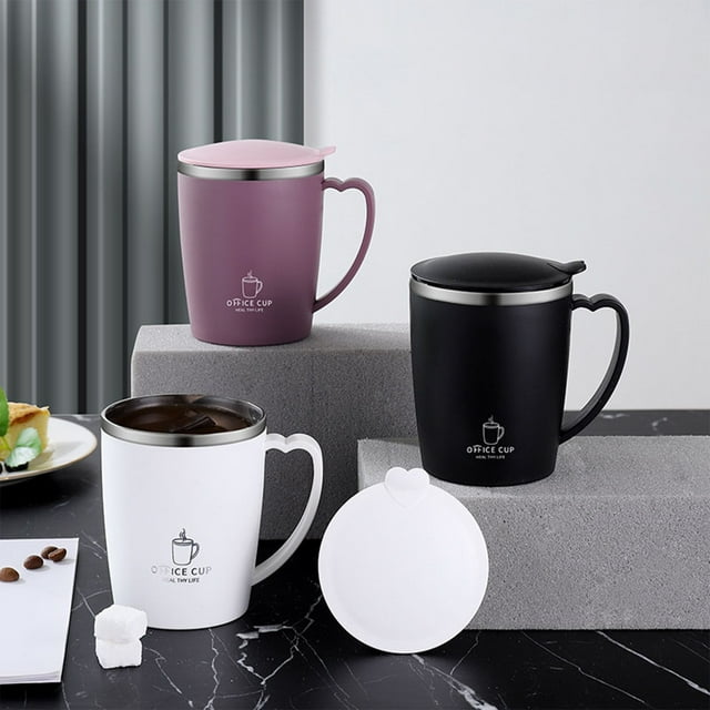 Sentmoon Coffee Mug with Lid Mugs 304 Stainless Steel Coffee Mug with Lid Thermal Insulation Outdoor Portable Comfortable Handle Heat and Cold Available