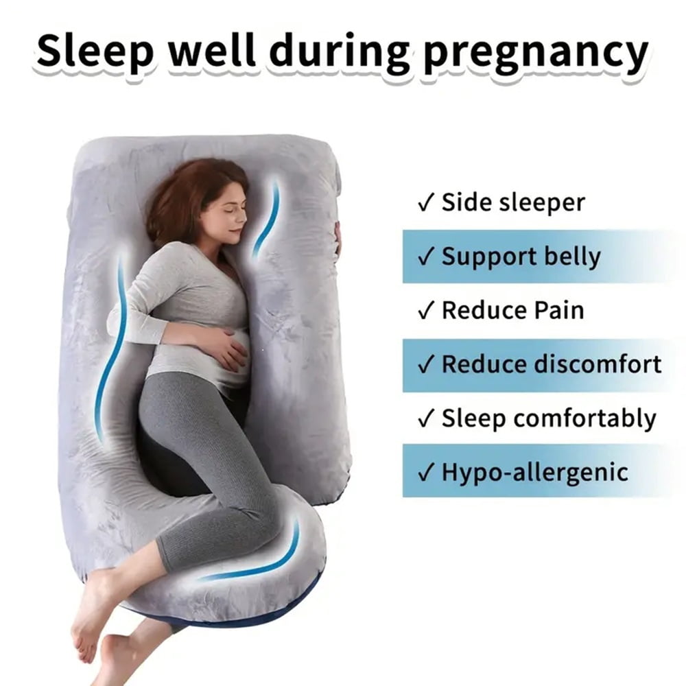 43in.x 67in. G-Shape Pregnancy Pillows, Full Body Maternity Pillows with Removable Cover for Expecting Moms, Crystal Velvet Grey