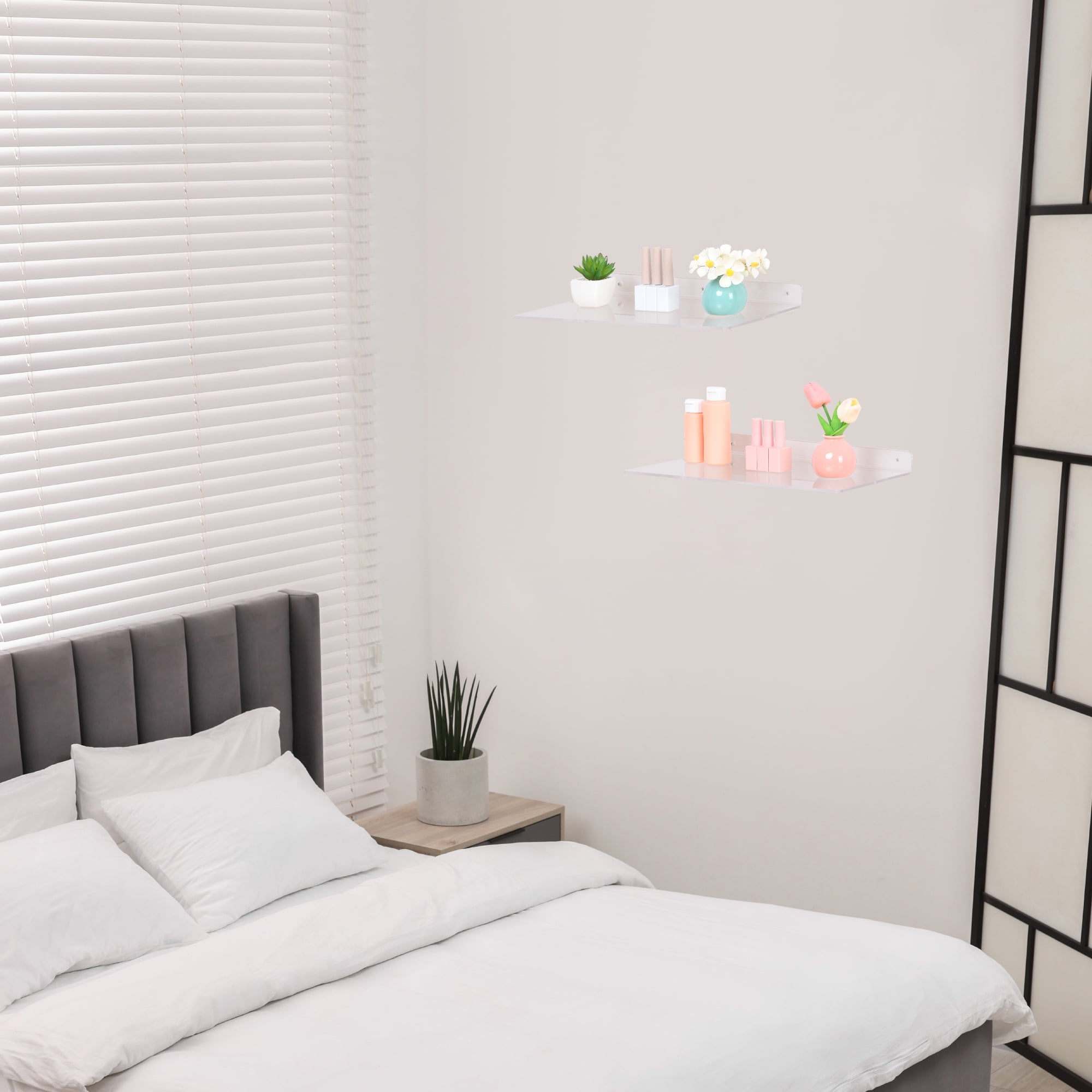 Unique Bargains Clear Acrylic Floating Shelves Acrylic Shelves for Bathroom Bedroom Wall 15.7" x 7.9" x 2" 2