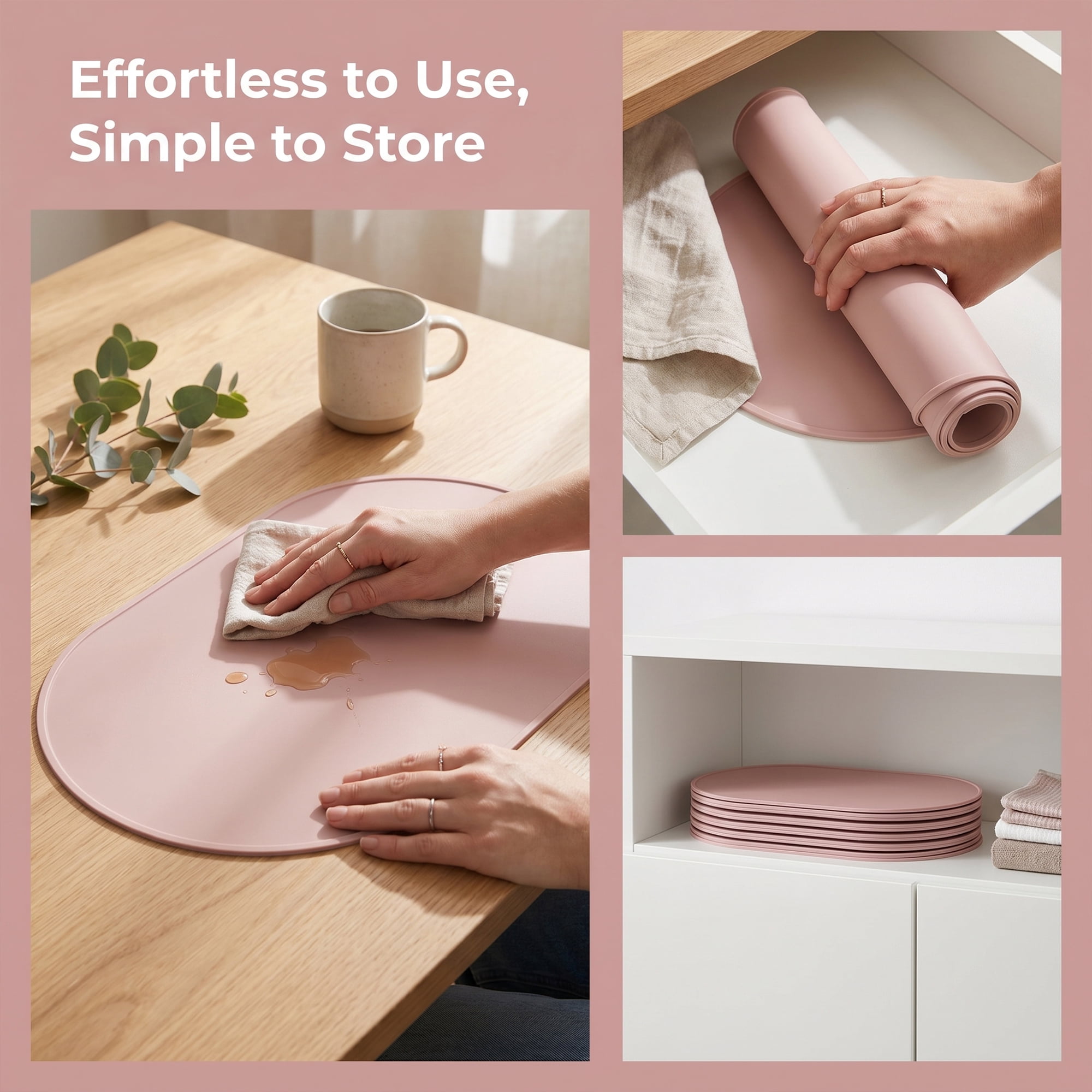 Unique Bargains 6 Pack Silicone Placemats for Kitchen Dining Table Decor Brown 21"x11"
