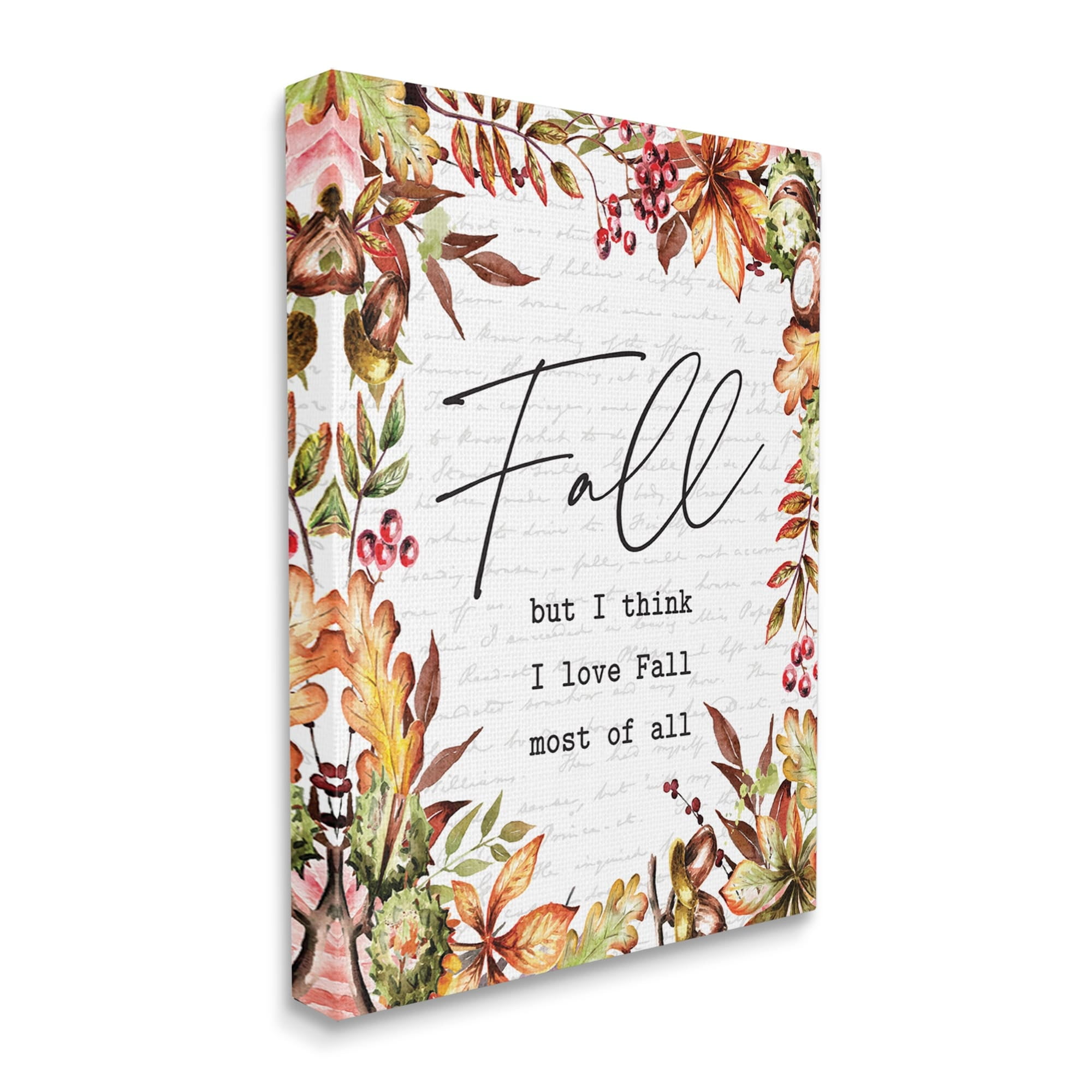 Stylish Fall Script Phrase Autumnal Foliage Plants Botanical & Floral Graphic Art Gallery-Wrapped Canvas Print Wall Art